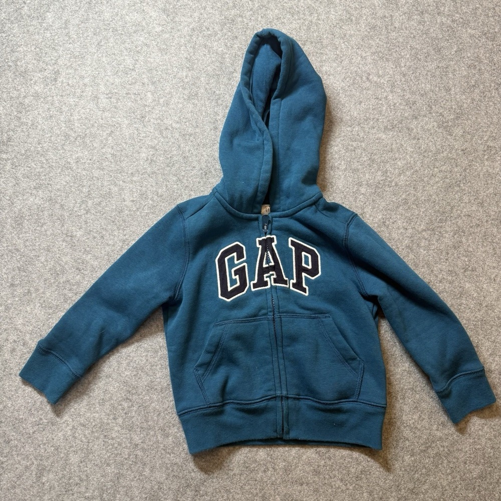 Baby Gap Hoodie Toddler 2T Teal Blue Logo Fleece Full Zip Sweatshirt Kids